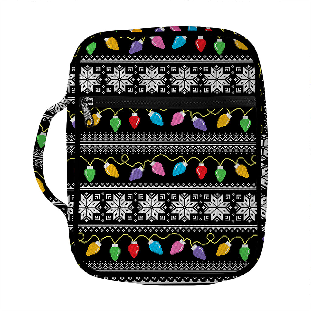 Christmas Tree Lights Print Front Pocket Bible Bag