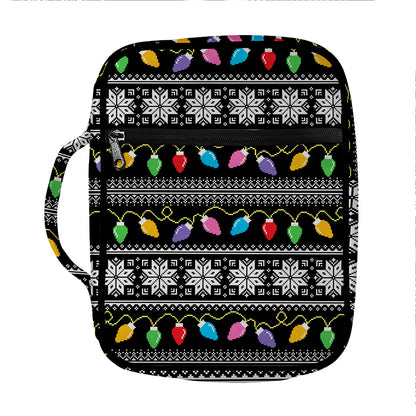 Christmas Tree Lights Print Front Pocket Bible Bag