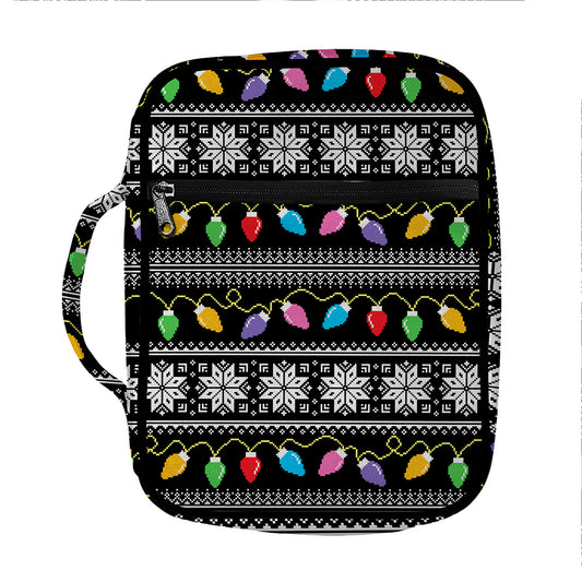 Christmas Tree Lights Print Front Pocket Bible Bag