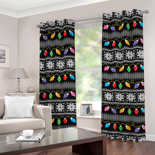 Christmas Tree Lights Print Grommet Curtains