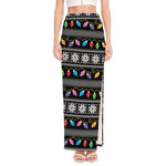 Christmas Tree Lights Print High Slit Maxi Skirt
