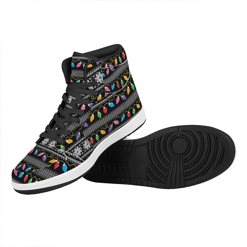 Christmas Tree Lights Print High Top Leather Sneakers