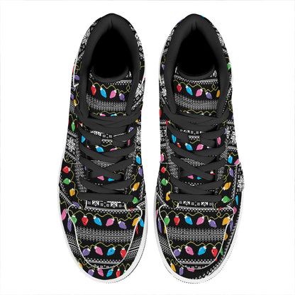 Christmas Tree Lights Print High Top Leather Sneakers