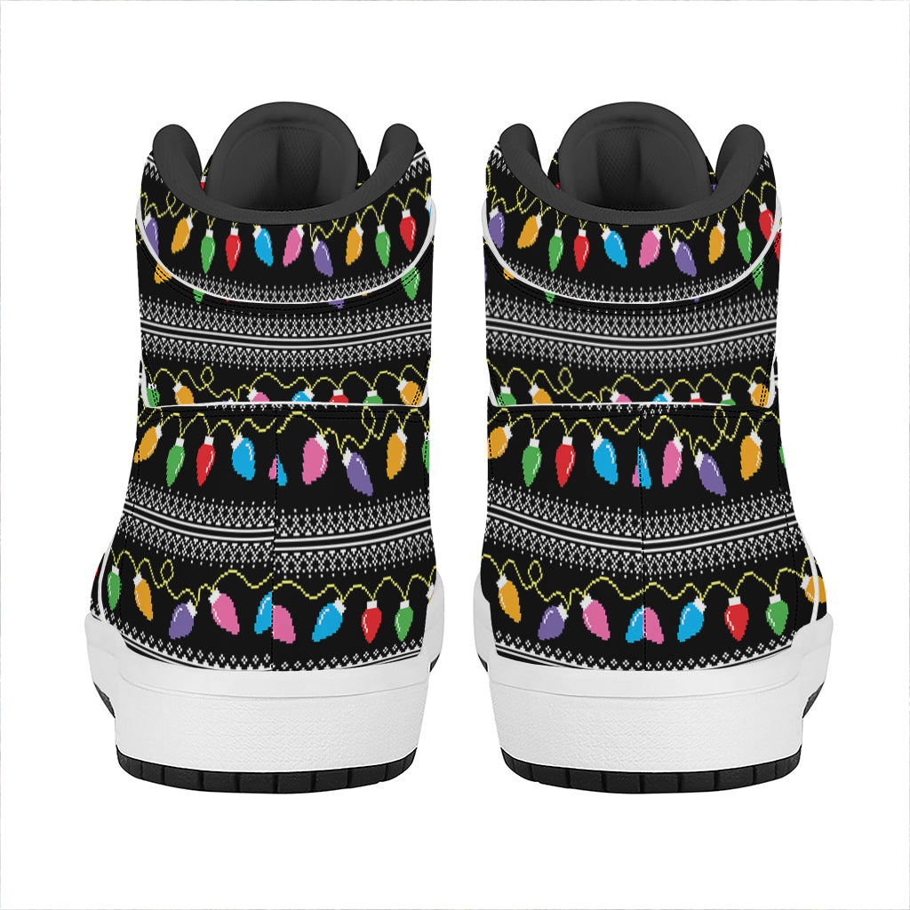 Christmas Tree Lights Print High Top Leather Sneakers