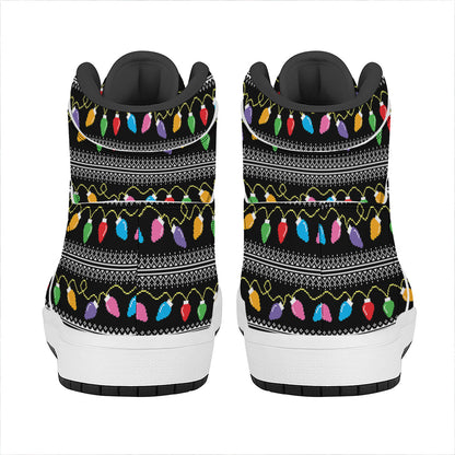 Christmas Tree Lights Print High Top Leather Sneakers