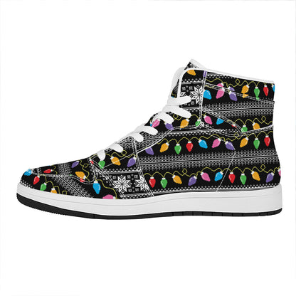 Christmas Tree Lights Print High Top Leather Sneakers