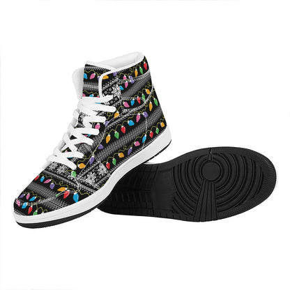 Christmas Tree Lights Print High Top Leather Sneakers