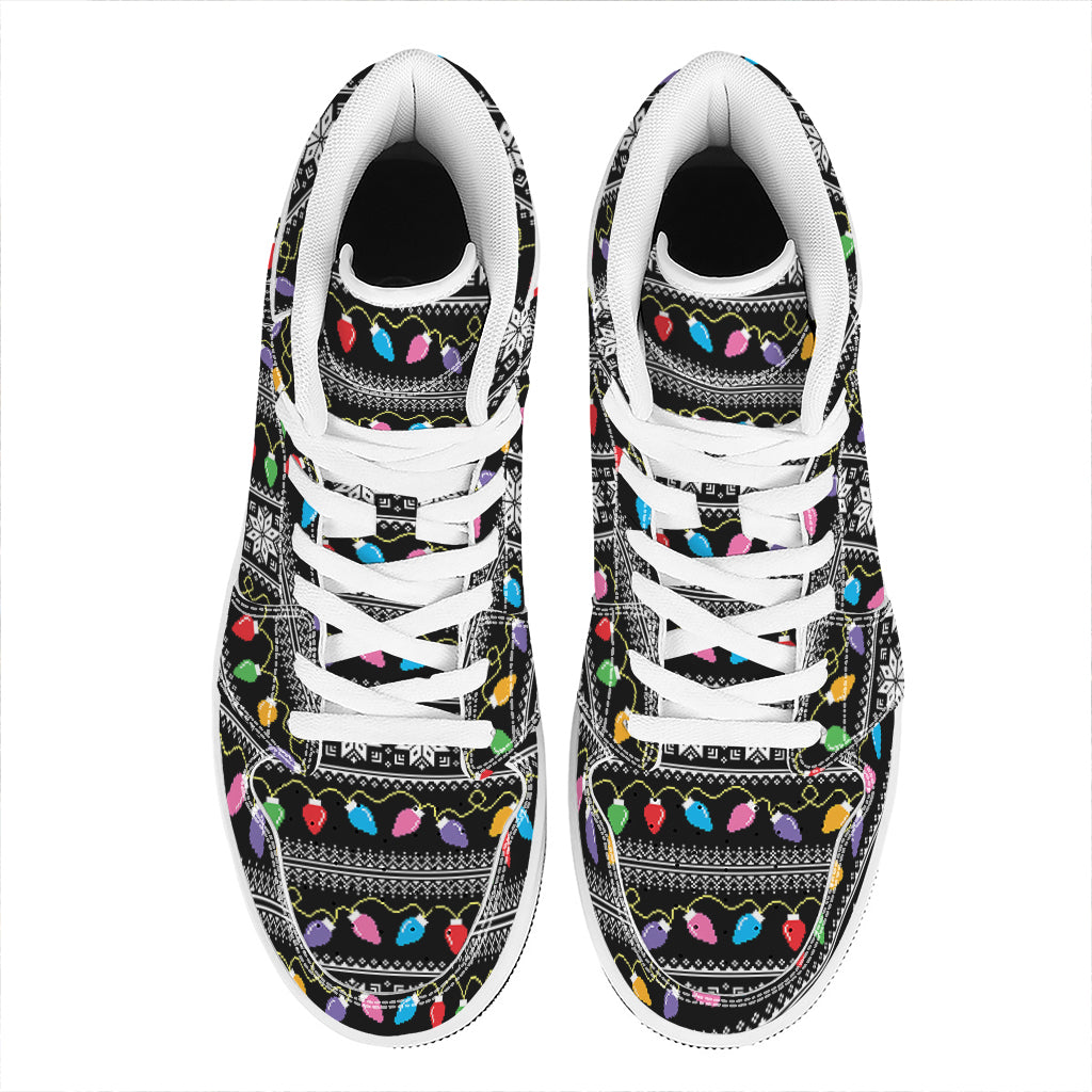Christmas Tree Lights Print High Top Leather Sneakers