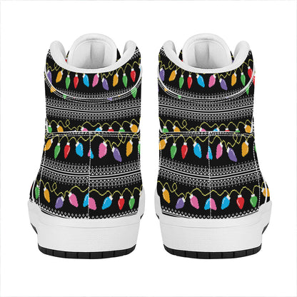 Christmas Tree Lights Print High Top Leather Sneakers