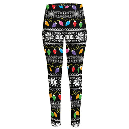 Christmas Tree Lights Print High-Waisted Pocket Leggings