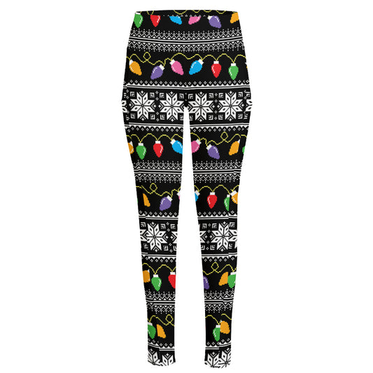 Christmas Tree Lights Print High-Waisted Pocket Leggings