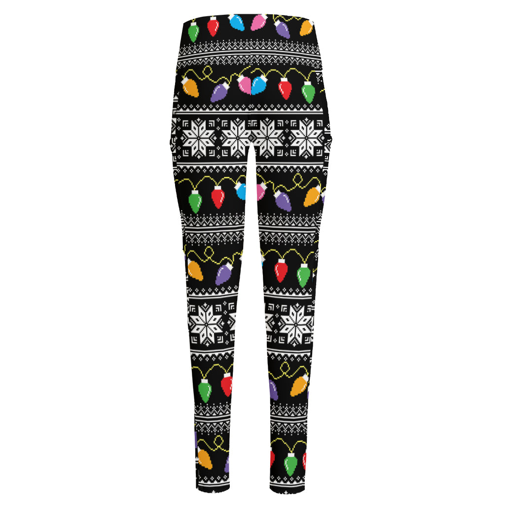 Christmas Tree Lights Print High-Waisted Pocket Leggings