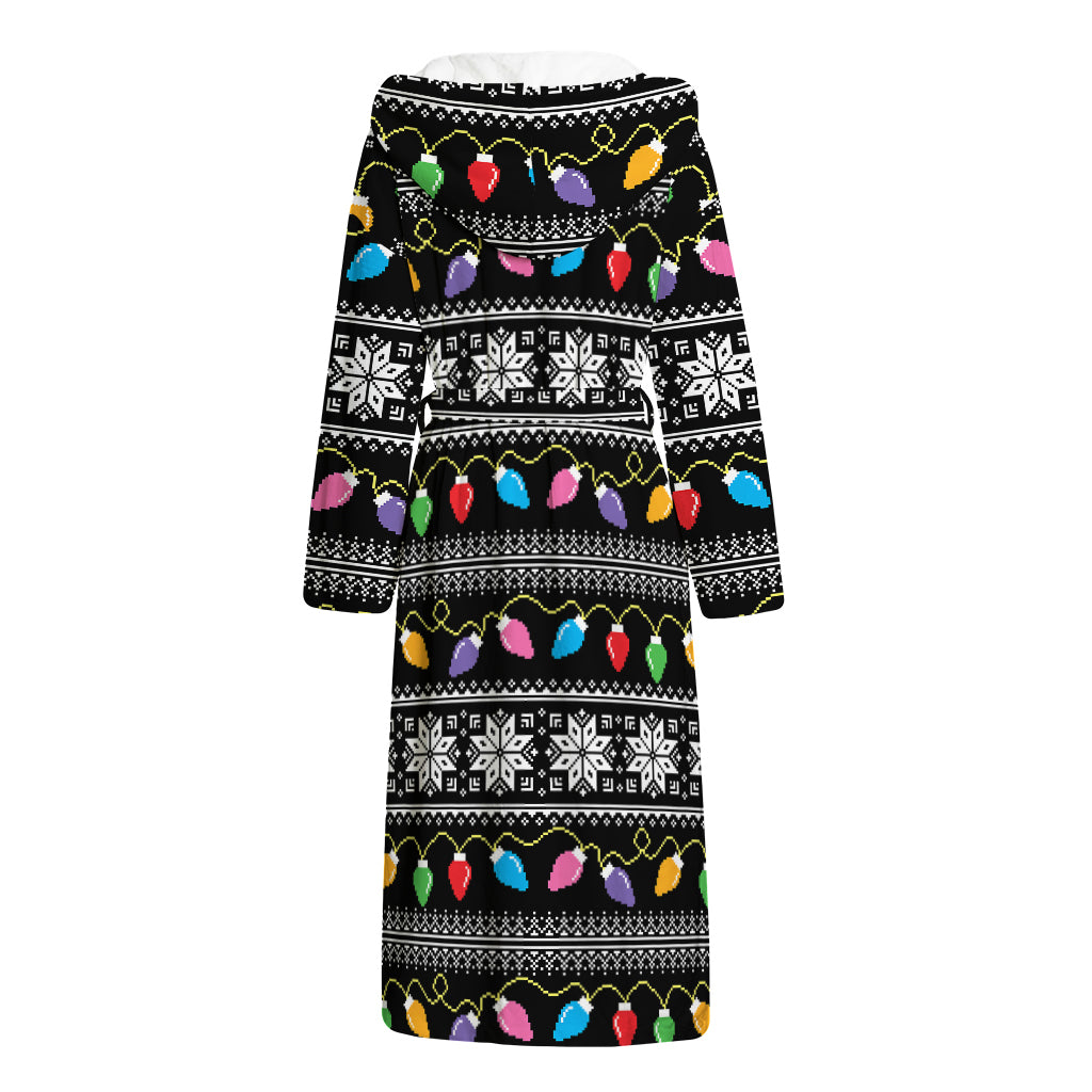 Christmas Tree Lights Print Hooded Bathrobe