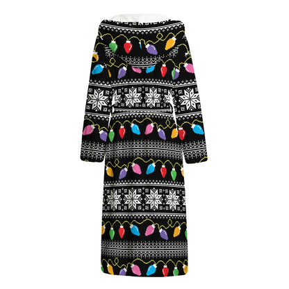 Christmas Tree Lights Print Hooded Bathrobe