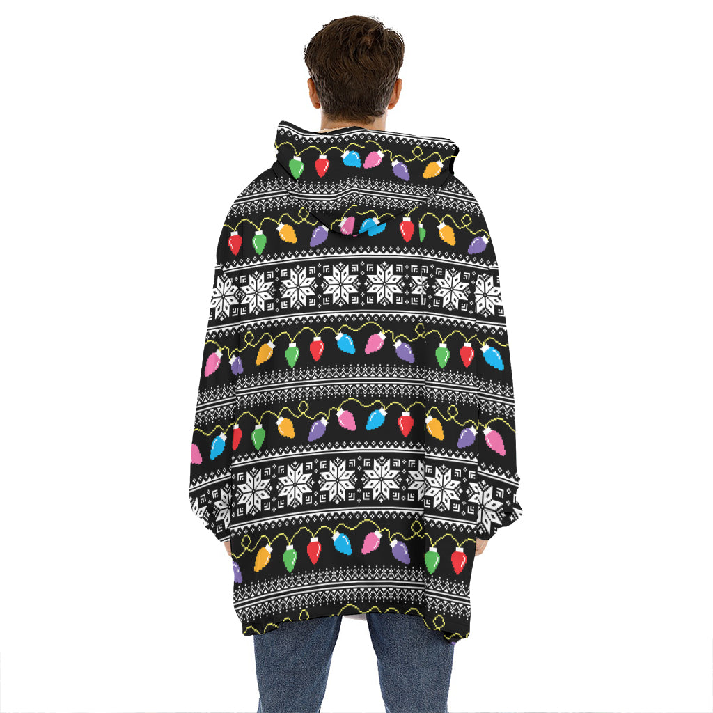 Christmas Tree Lights Print Hoodie Blanket