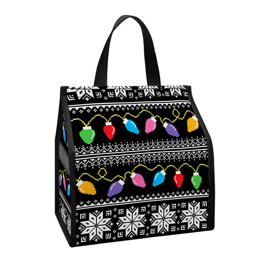 Christmas Tree Lights Print Insulated Lunch Tote