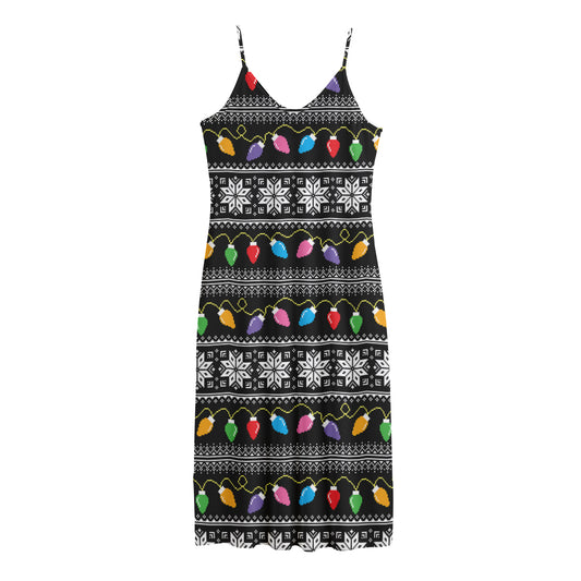 Christmas Tree Lights Print Jersey Midi Cami Dress