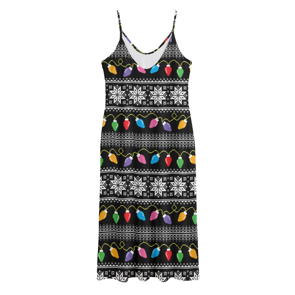 Christmas Tree Lights Print Jersey Midi Cami Dress
