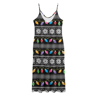 Christmas Tree Lights Print Jersey Midi Cami Dress