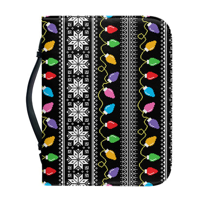 Christmas Tree Lights Print Leather Bible Cover