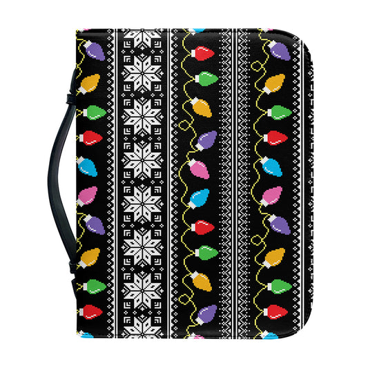 Christmas Tree Lights Print Leather Bible Cover