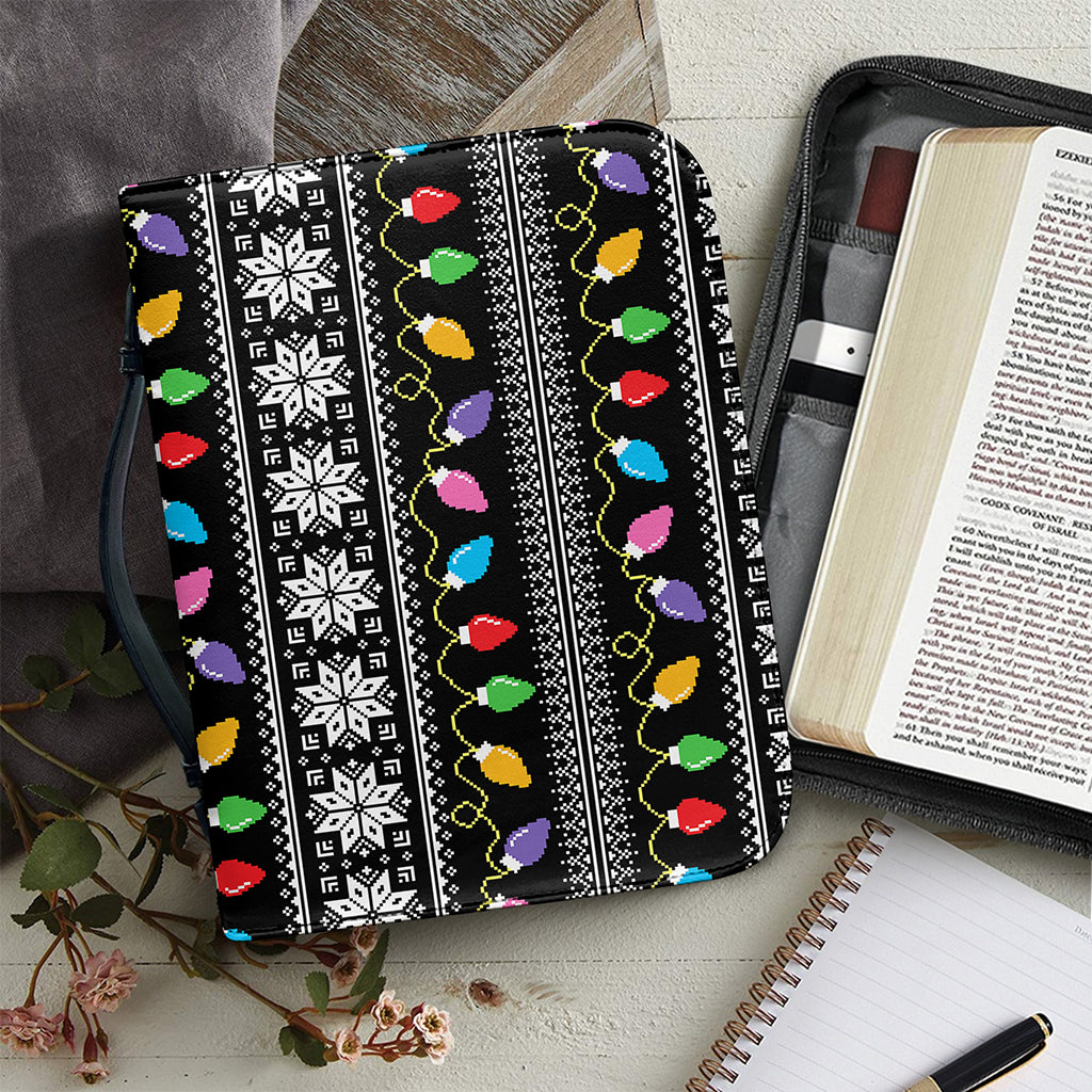 Christmas Tree Lights Print Leather Bible Cover