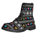 Christmas Tree Lights Print Lace-Up Boots
