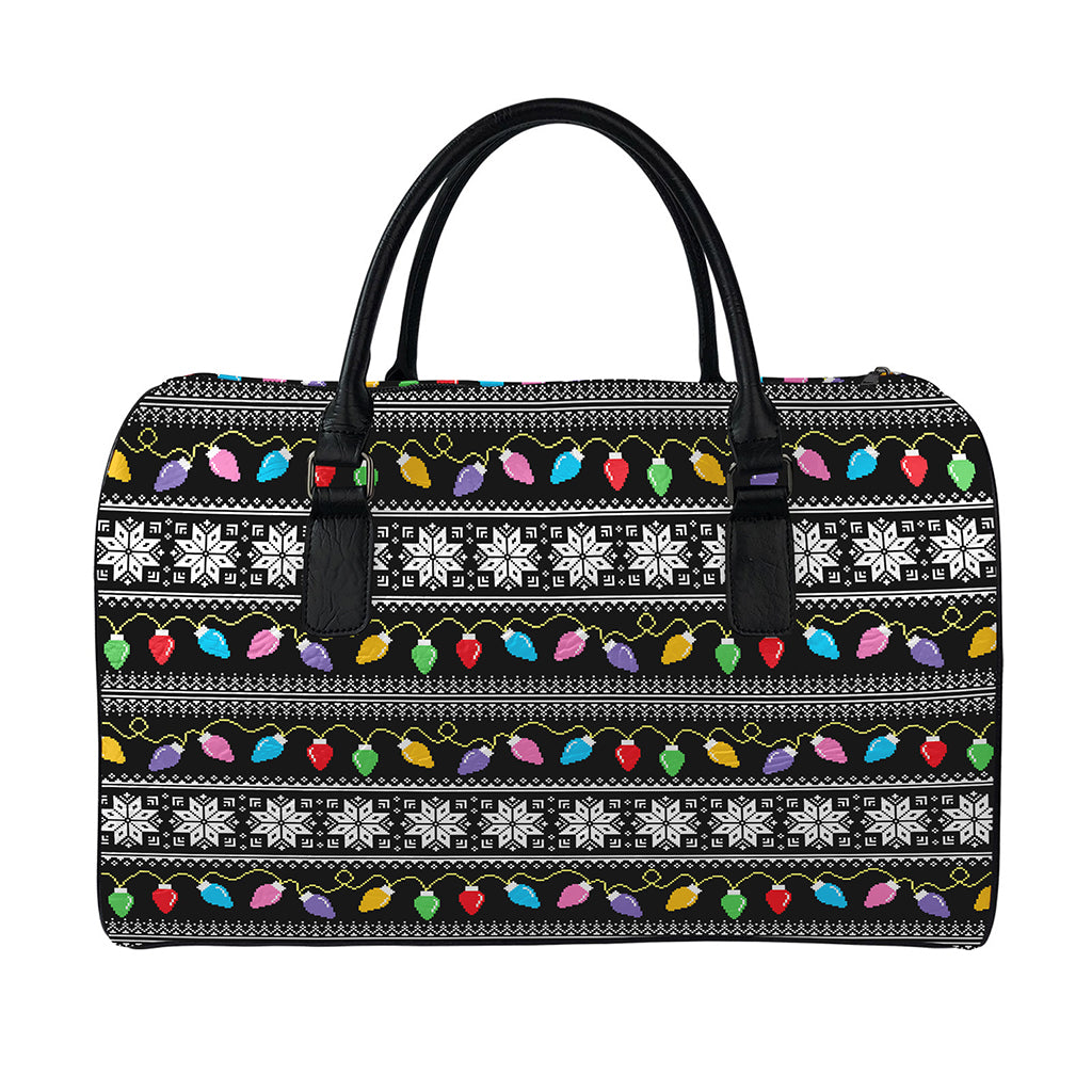 Christmas Tree Lights Print Leather Duffle Bag