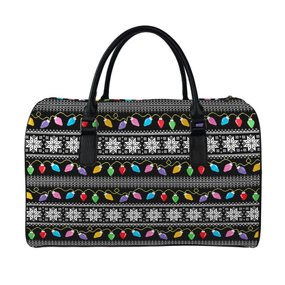 Christmas Tree Lights Print Leather Duffle Bag