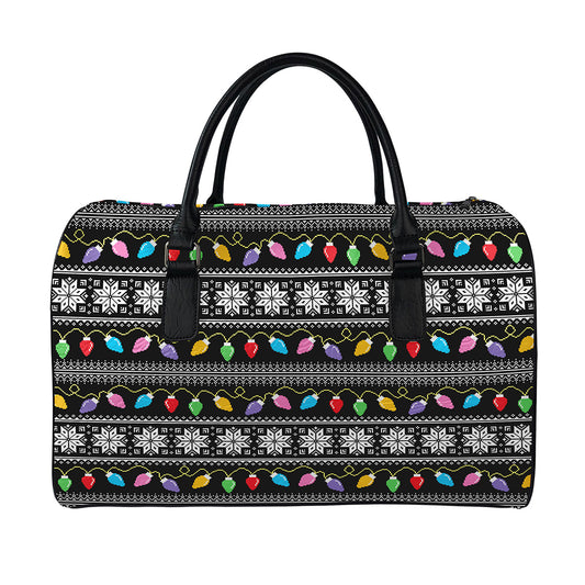Christmas Tree Lights Print Leather Duffle Bag