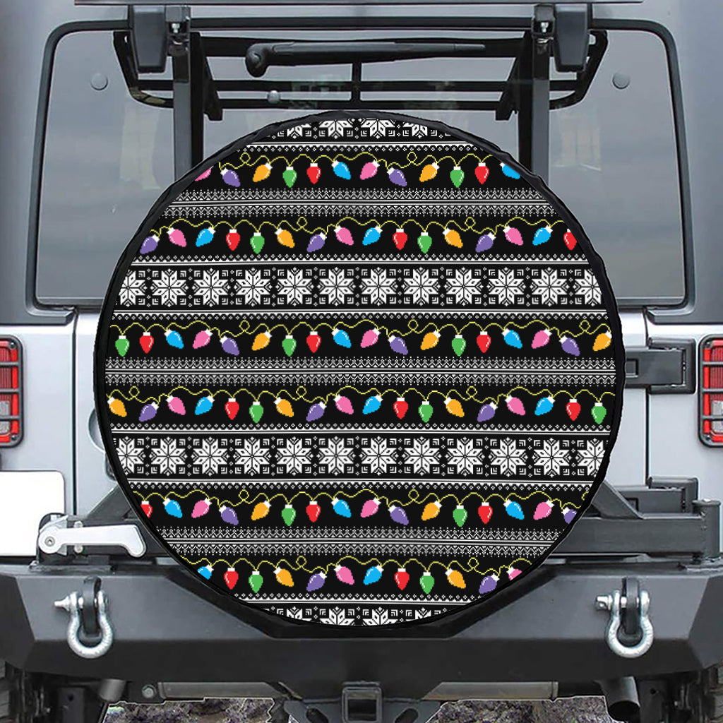 Christmas Tree Lights Print Leather Spare Tire Cover