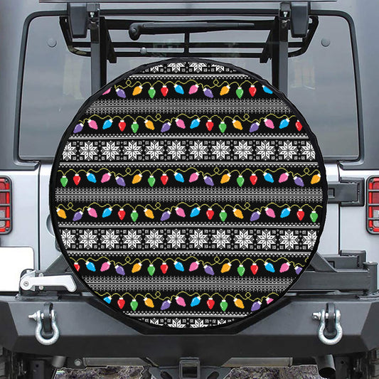Christmas Tree Lights Print Leather Spare Tire Cover