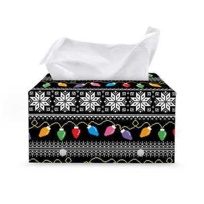 Christmas Tree Lights Print Leather Tissue Box Cover
