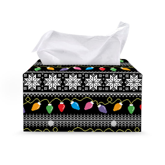 Christmas Tree Lights Print Leather Tissue Box Cover