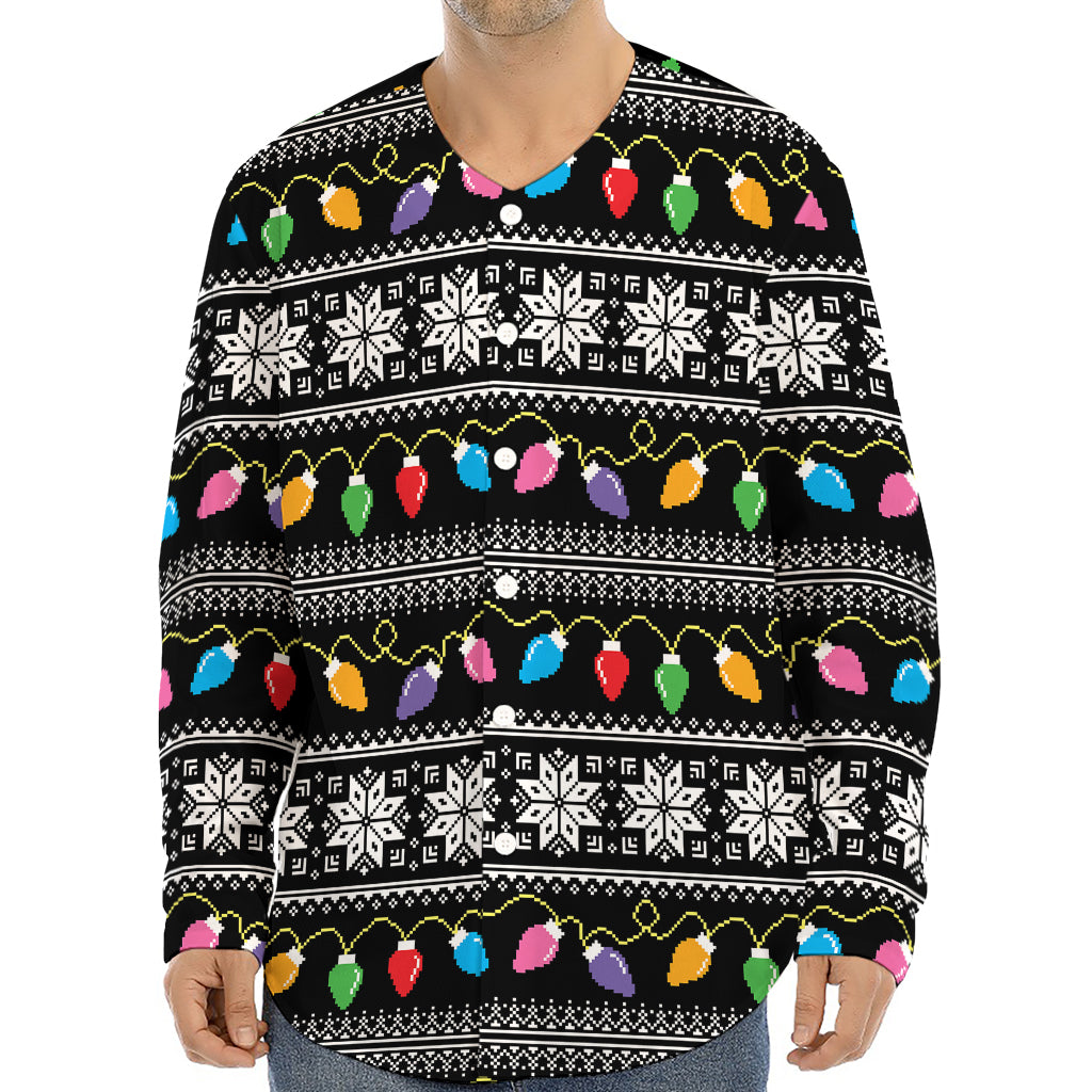 Christmas Tree Lights Print Long Sleeve Baseball Jersey