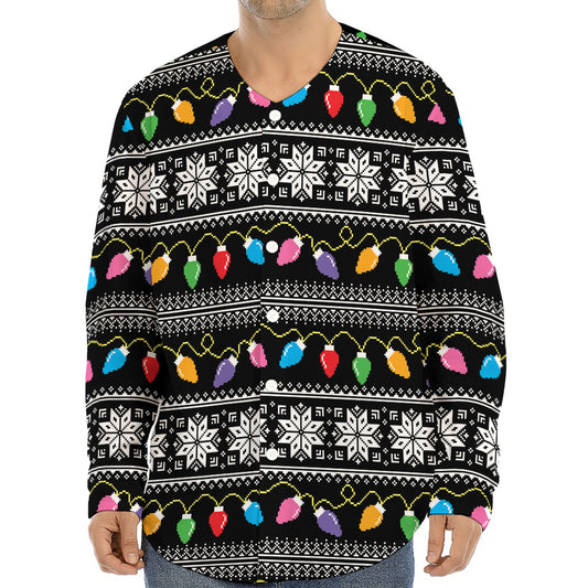 Christmas Tree Lights Print Long Sleeve Baseball Jersey