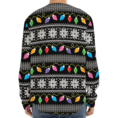 Christmas Tree Lights Print Long Sleeve Baseball Jersey