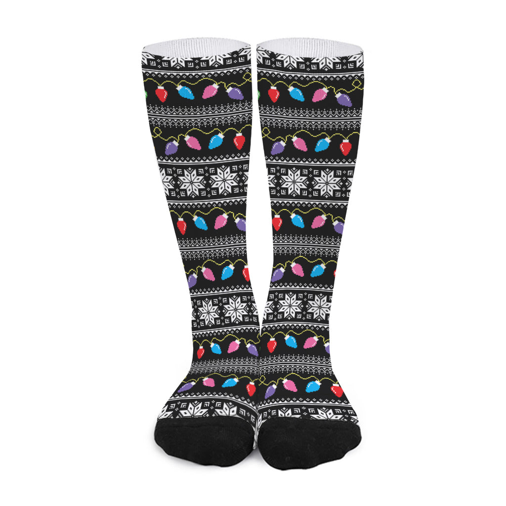 Christmas Tree Lights Print Long Socks