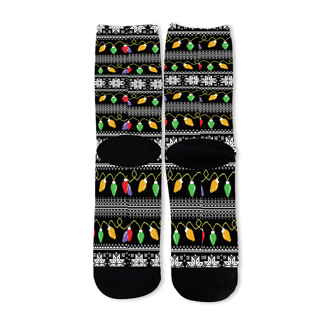 Christmas Tree Lights Print Long Socks