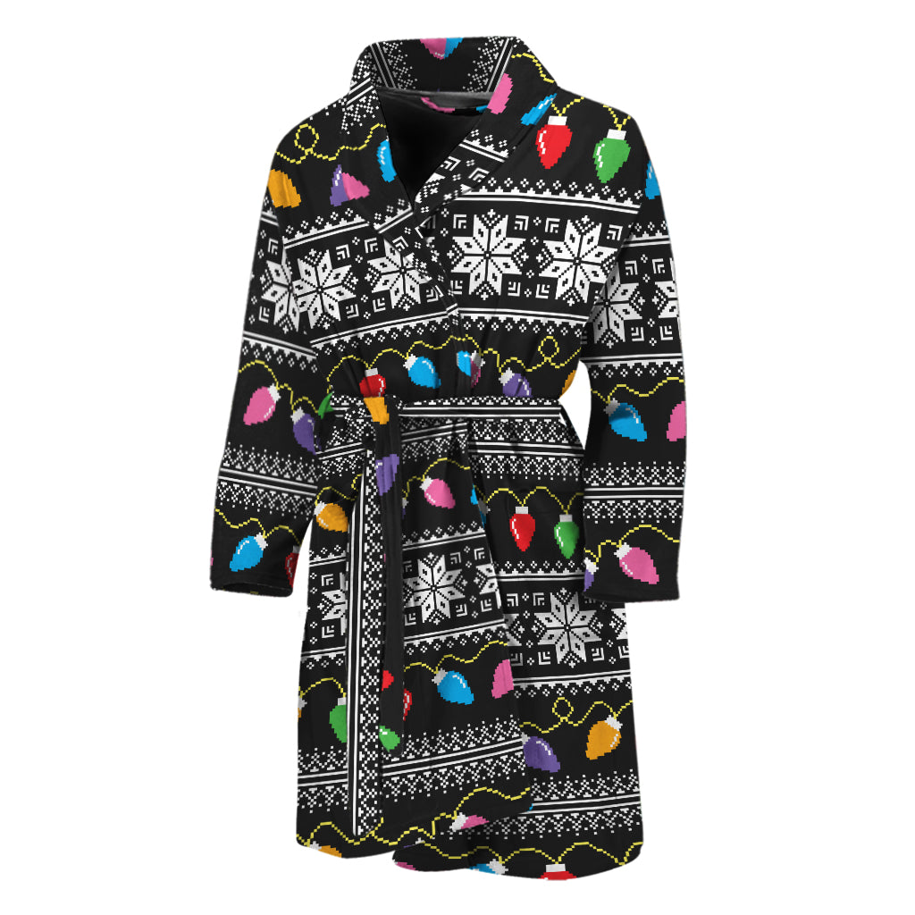 Christmas Tree Lights Print Men's Bathrobe