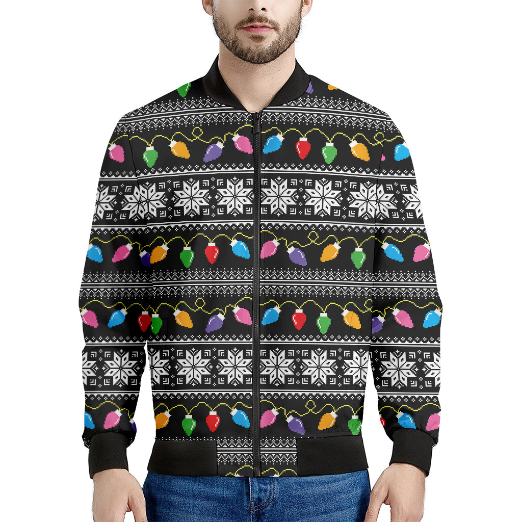 Christmas Tree Lights Print Men's Bomber Jacket