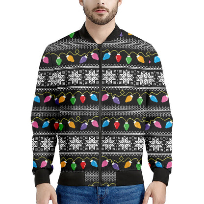 Christmas Tree Lights Print Men's Bomber Jacket
