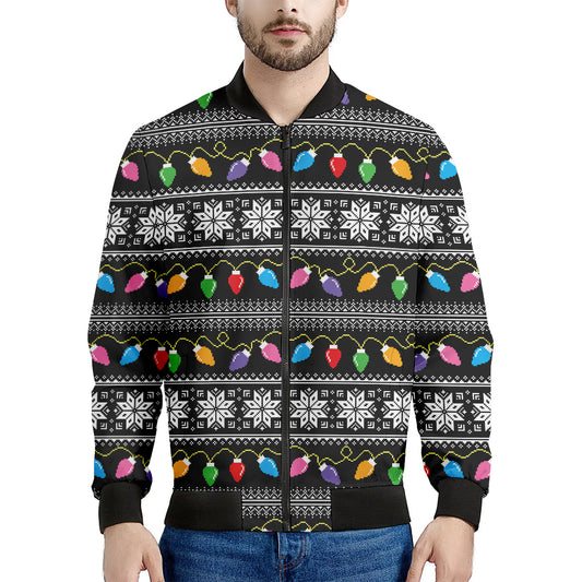 Christmas Tree Lights Print Men's Bomber Jacket