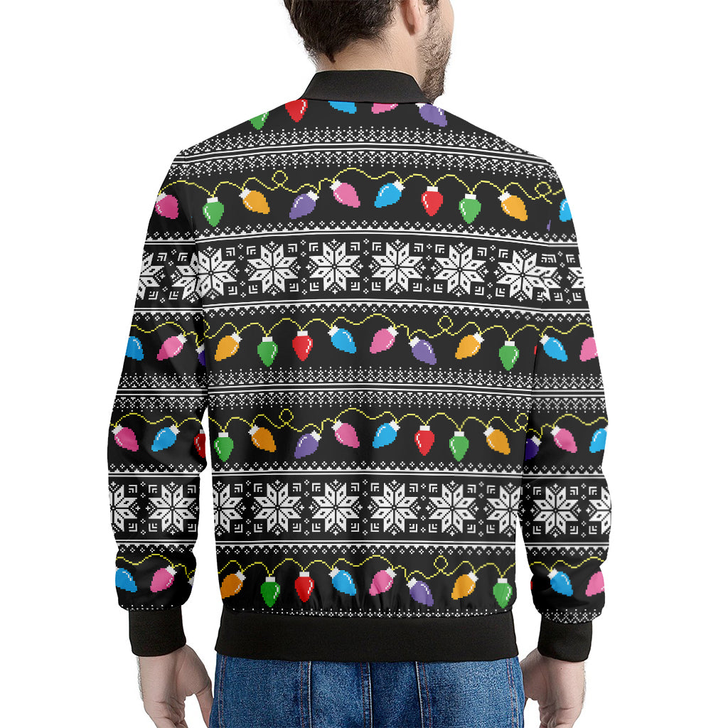 Christmas Tree Lights Print Men's Bomber Jacket