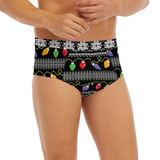 Christmas Tree Lights Print Men's Briefs