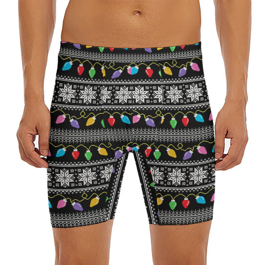 Christmas Tree Lights Print Men's Long Boxer Briefs