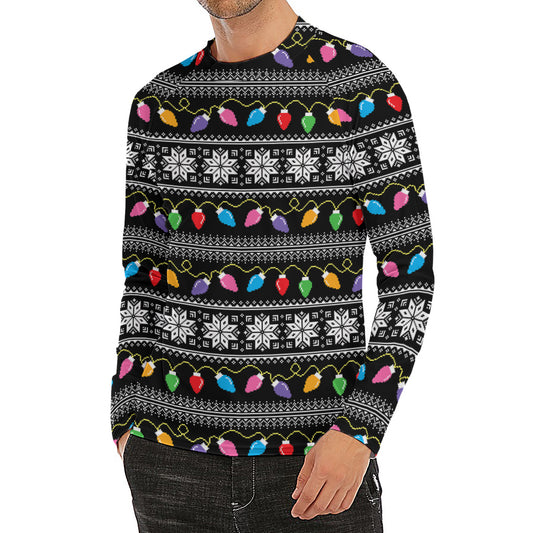 Christmas Tree Lights Print Men's Long Sleeve Rash Guard