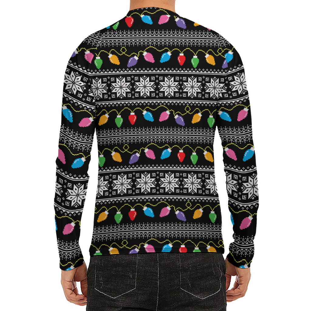 Christmas Tree Lights Print Men's Long Sleeve Rash Guard