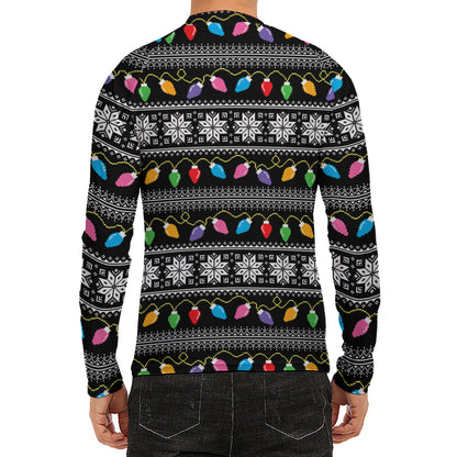 Christmas Tree Lights Print Men's Long Sleeve Rash Guard