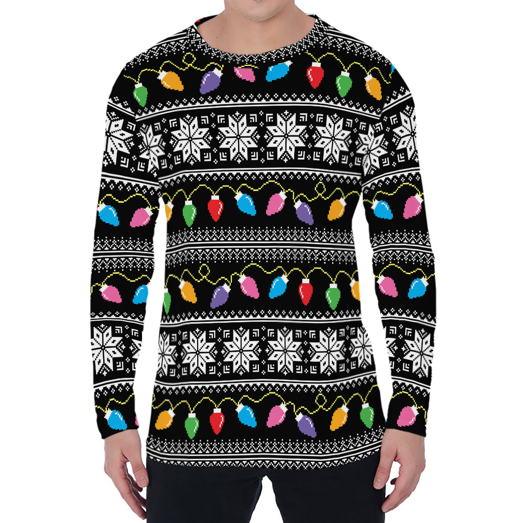 Christmas Tree Lights Print Men's Long Sleeve T-Shirt